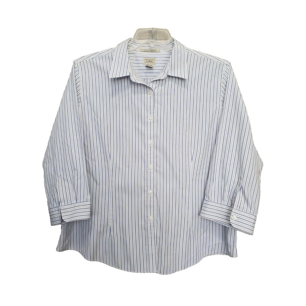 LL Bean Women's Wrinkle Resistant Multicolored Stripe 3/4 Sleeve Button-Up XL